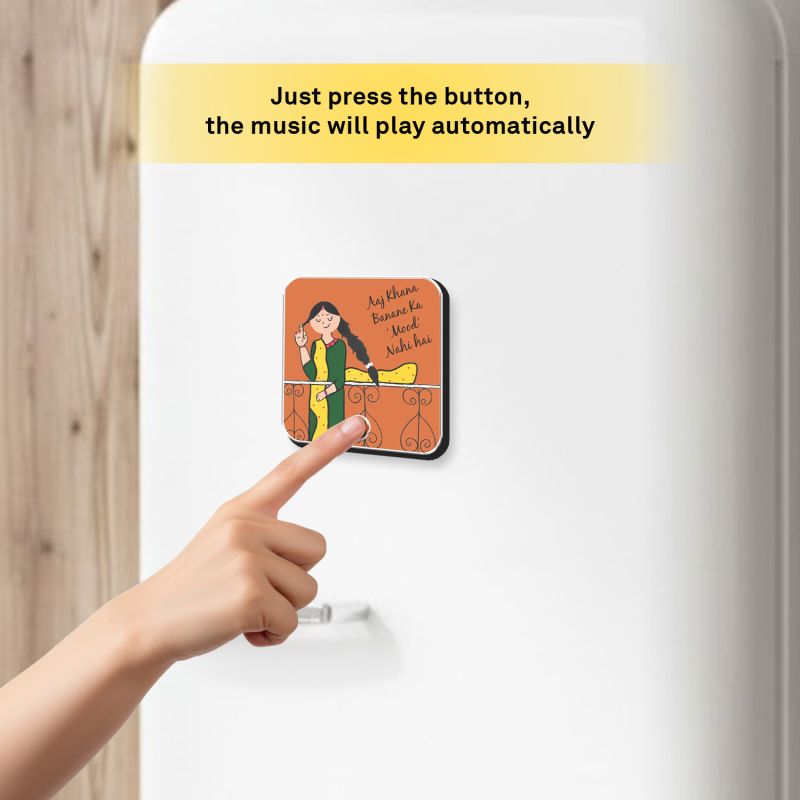 “Aaj Khana Banane Ka Mood Nahi Hai” Personalized Musical Fridge Magnet Funny Rechargeable Sound Magnet for Mom
